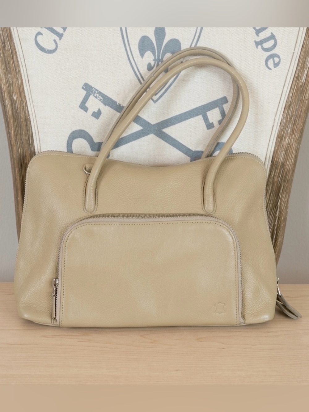Beige Leather Shoulder Bag